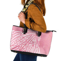 Breast Cancer Awareness Maori Leather Tote Bag Kia Kaha Kia Maia Kia Manawanui - Polynesian Pride