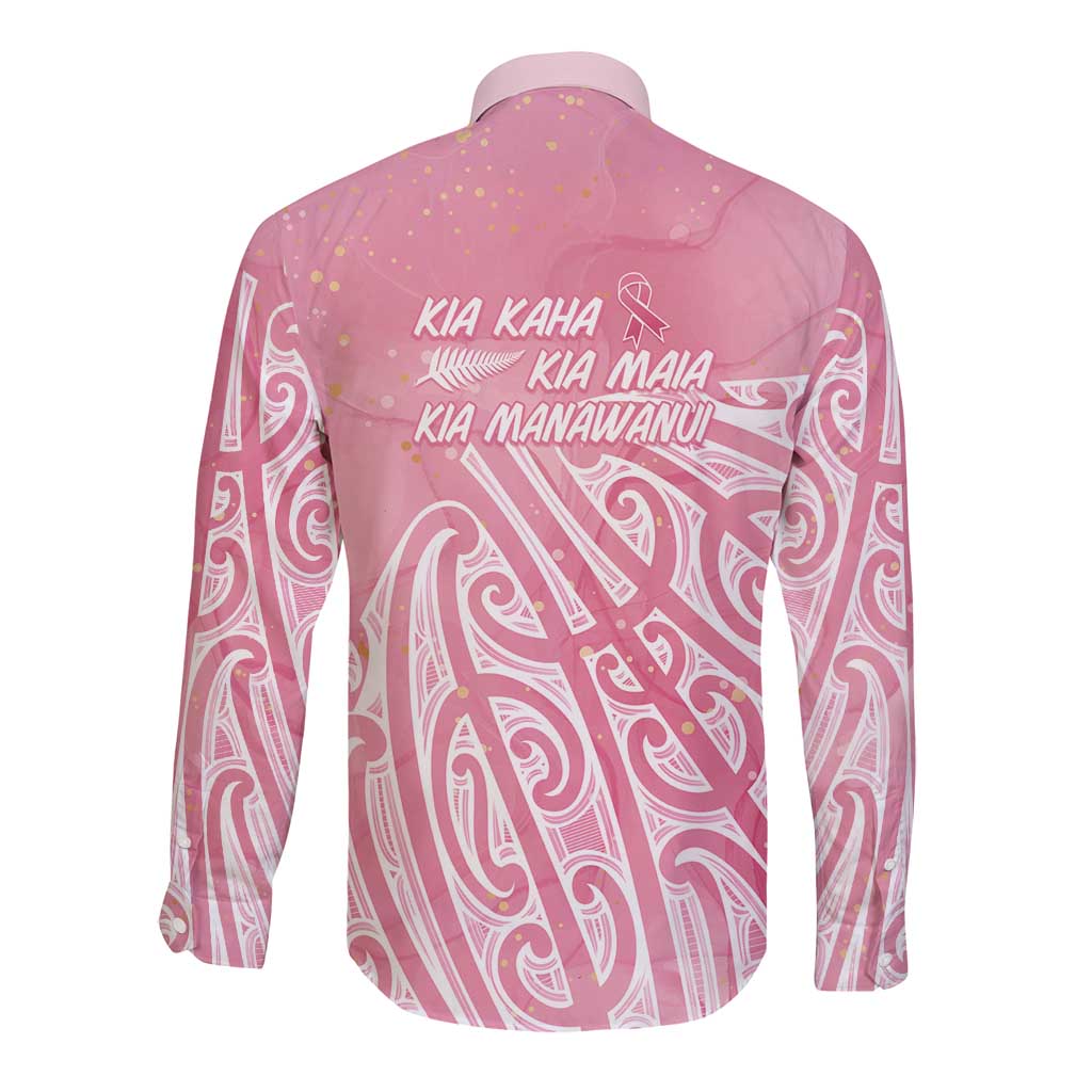 Breast Cancer Awareness Maori Long Sleeve Button Shirt Kia Kaha Kia Maia Kia Manawanui - Polynesian Pride