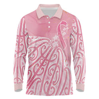 Breast Cancer Awareness Maori Long Sleeve Polo Shirt Kia Kaha Kia Maia Kia Manawanui - Polynesian Pride