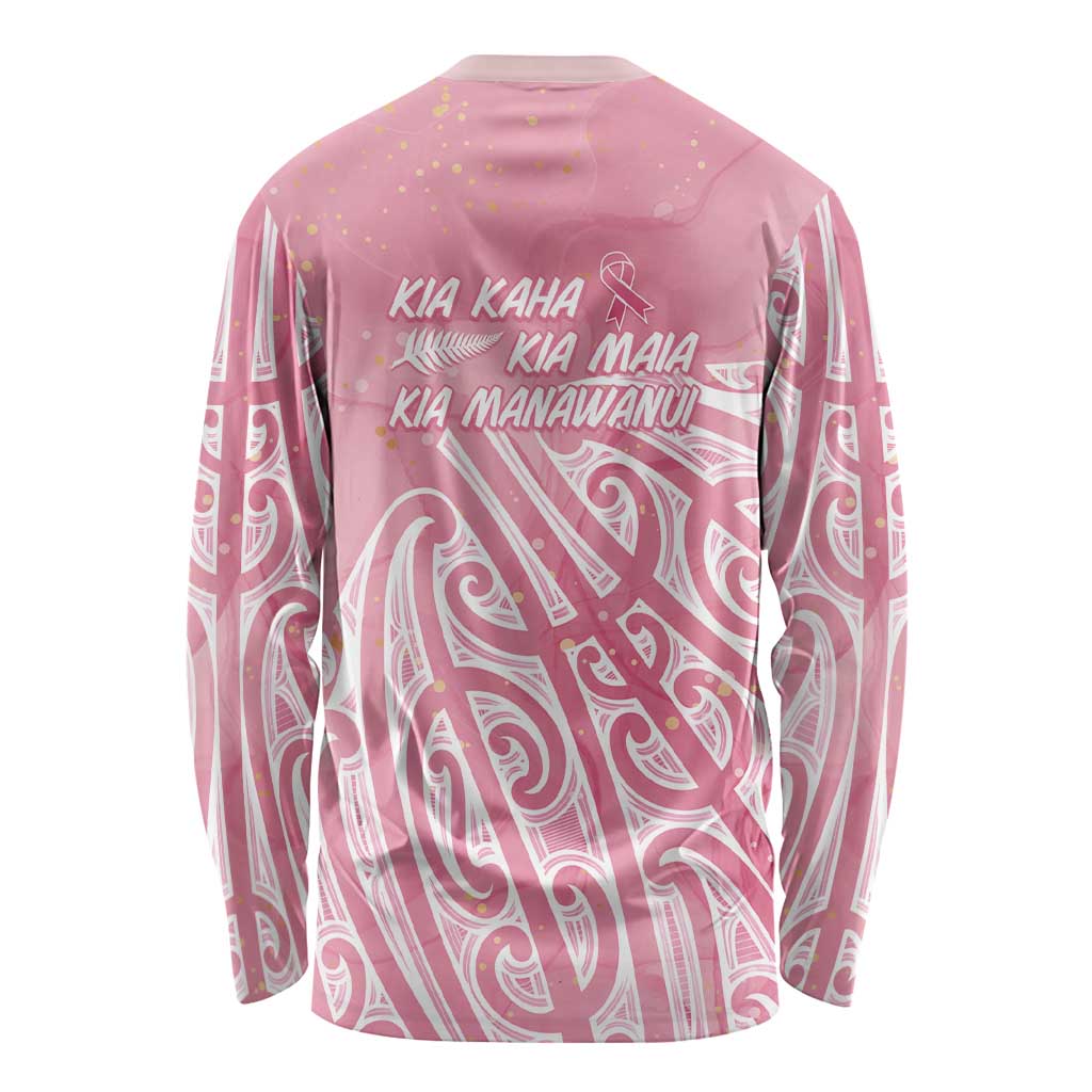Breast Cancer Awareness Maori Long Sleeve Shirt Kia Kaha Kia Maia Kia Manawanui - Polynesian Pride