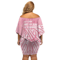 Breast Cancer Awareness Maori Off Shoulder Short Dress Kia Kaha Kia Maia Kia Manawanui - Polynesian Pride