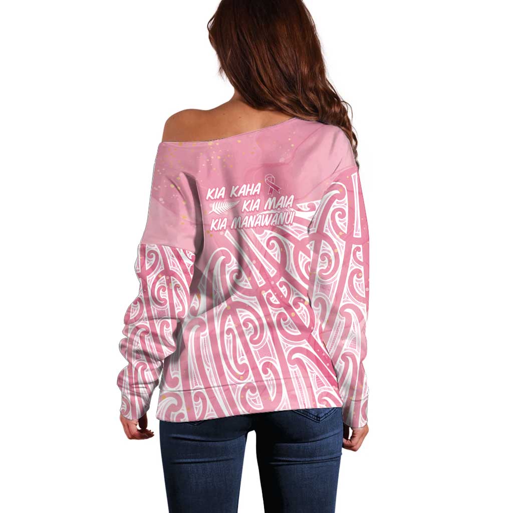 Breast Cancer Awareness Maori Off Shoulder Sweater Kia Kaha Kia Maia Kia Manawanui - Polynesian Pride