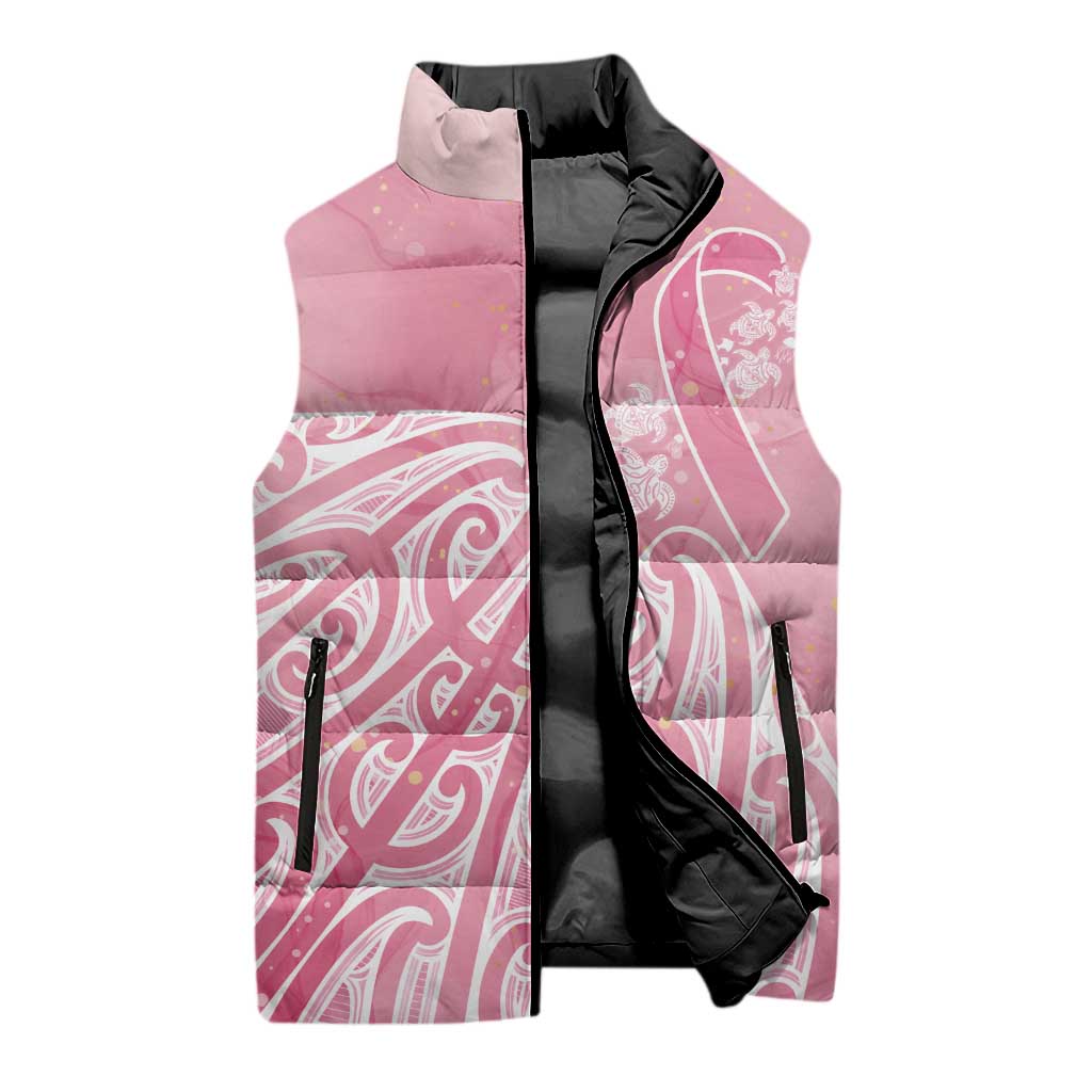 Breast Cancer Awareness Maori Sleeveless Puffer Jacket Kia Kaha Kia Maia Kia Manawanui - Polynesian Pride