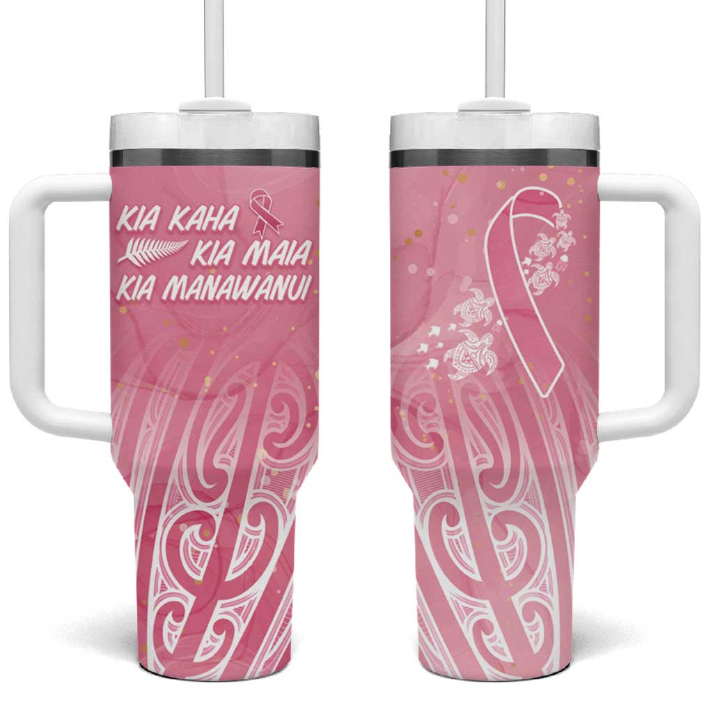 Breast Cancer Awareness Maori Tumbler With Handle Kia Kaha Kia Maia Kia Manawanui - Polynesian Pride