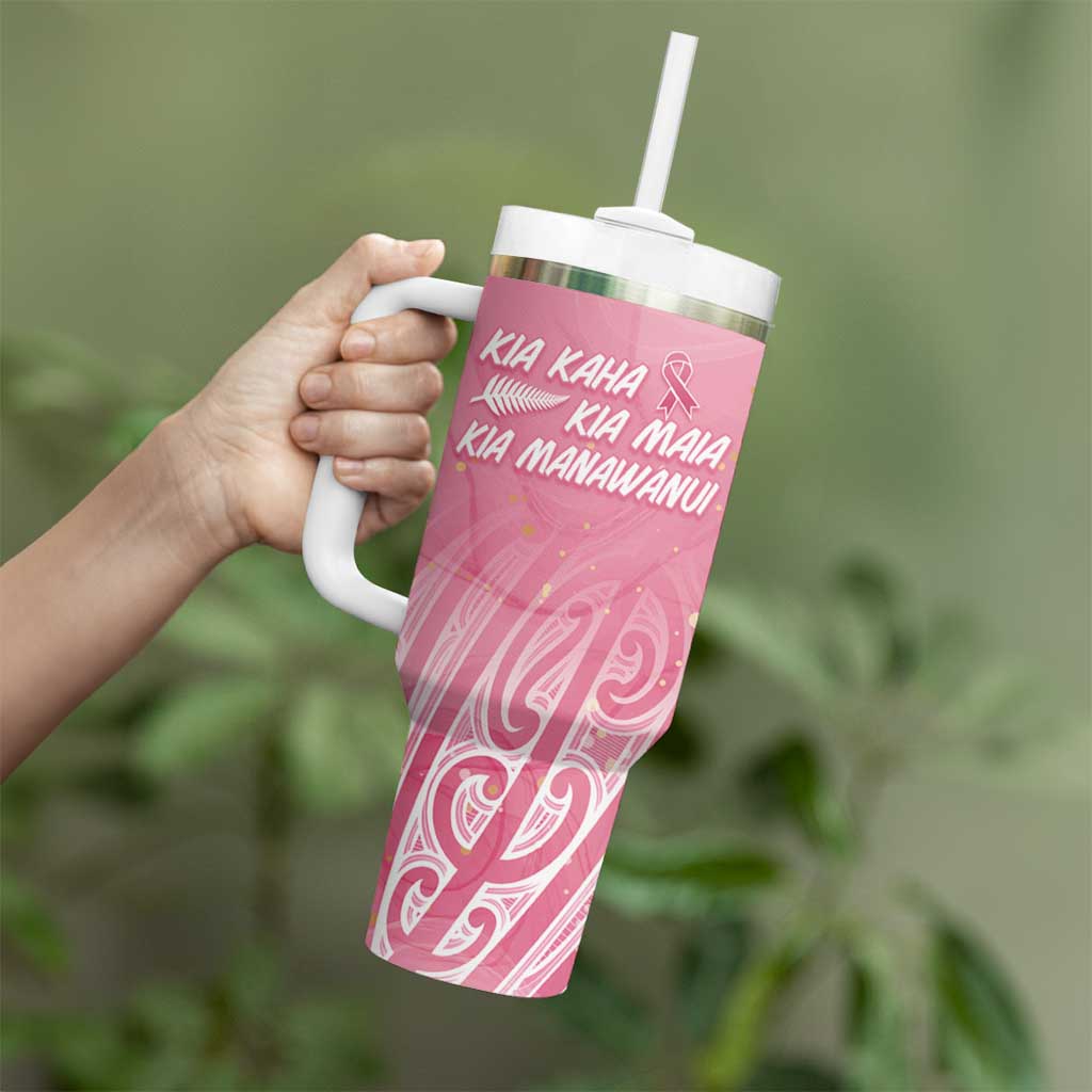 Breast Cancer Awareness Maori Tumbler With Handle Kia Kaha Kia Maia Kia Manawanui - Polynesian Pride