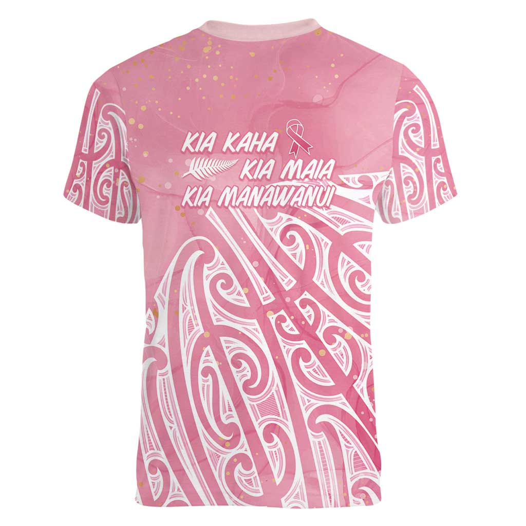 Breast Cancer Awareness Maori Women V-Neck T-Shirt Kia Kaha Kia Maia Kia Manawanui - Polynesian Pride