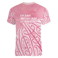 Breast Cancer Awareness Maori Women V-Neck T-Shirt Kia Kaha Kia Maia Kia Manawanui - Polynesian Pride