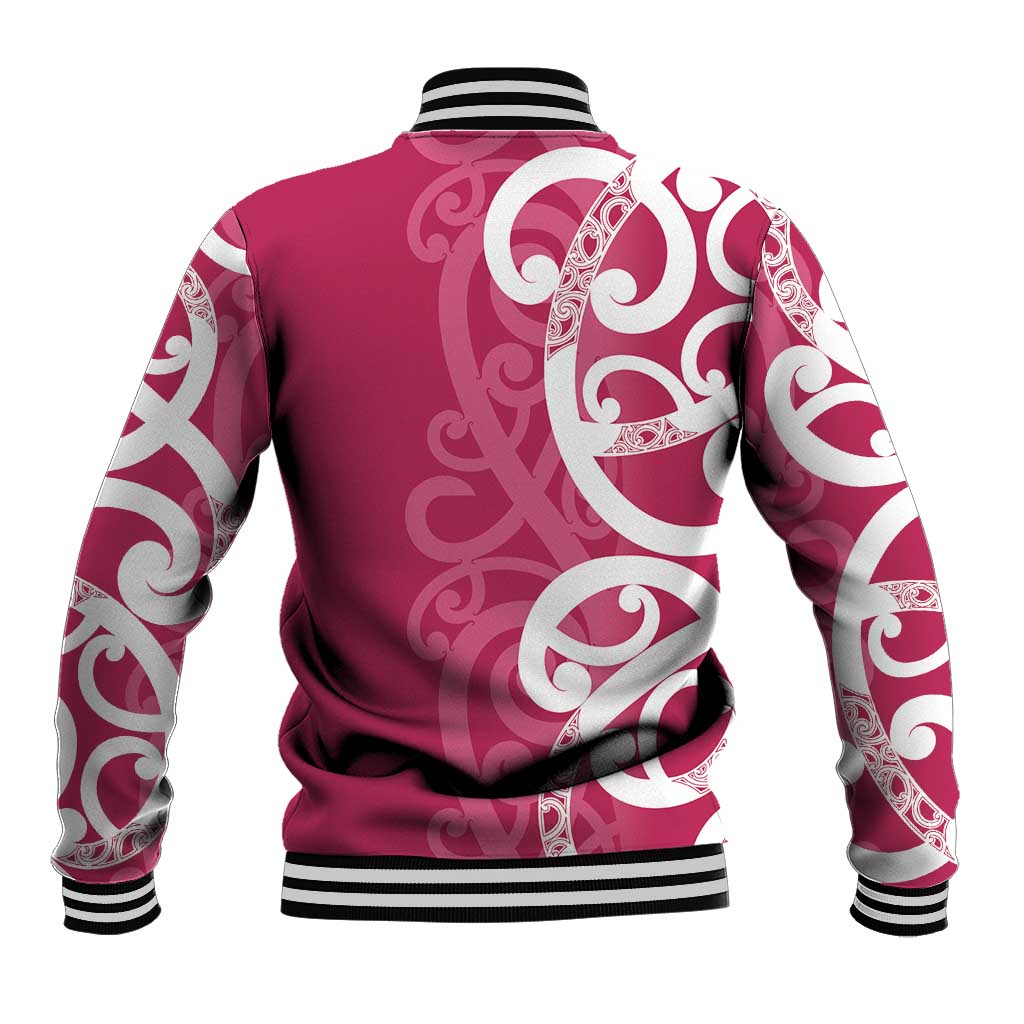 Breast Cancer Awareness Maori Baseball Jacket Koru Kowhaiwhai - Polynesian Pride