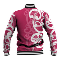 Breast Cancer Awareness Maori Baseball Jacket Koru Kowhaiwhai - Polynesian Pride