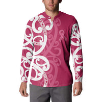 Breast Cancer Awareness Maori Button Sweatshirt Koru Kowhaiwhai - Polynesian Pride