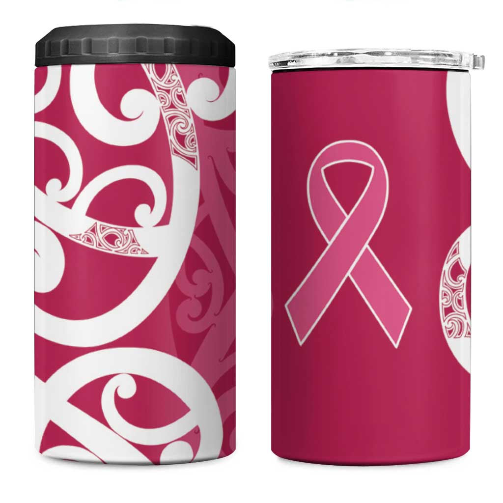 Breast Cancer Awareness Maori 4 in 1 Can Cooler Tumbler Koru Kowhaiwhai - Polynesian Pride