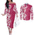 Breast Cancer Awareness Maori Couples Matching Off The Shoulder Long Sleeve Dress and Long Sleeve Button Shirt Koru Kowhaiwhai - Polynesian Pride