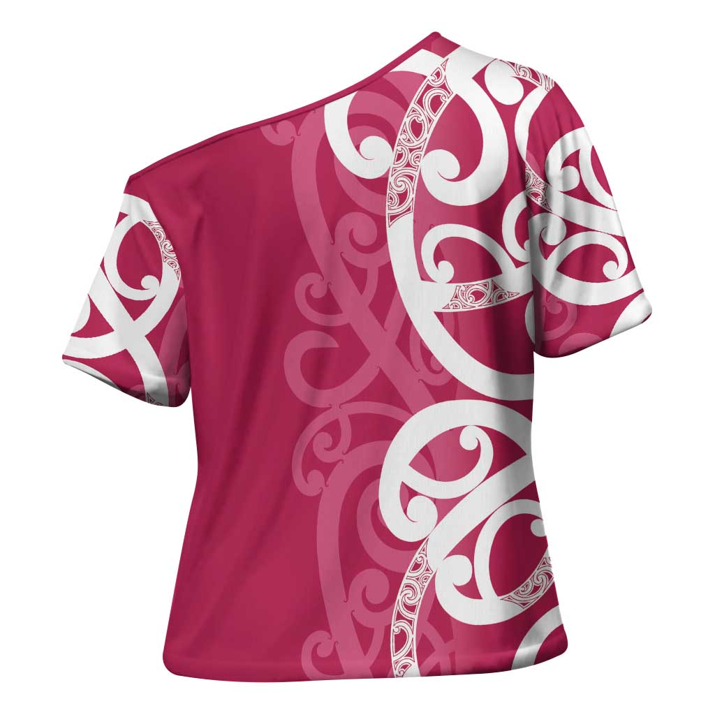 Breast Cancer Awareness Maori Cross Shoulder Shirt Koru Kowhaiwhai - Polynesian Pride