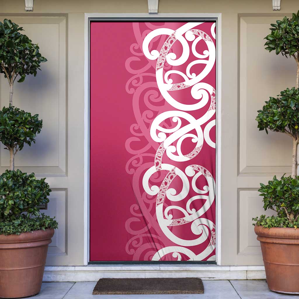 Breast Cancer Awareness Maori Door Cover Koru Kowhaiwhai - Polynesian Pride