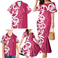 Breast Cancer Awareness Maori Family Matching Mermaid Dress and Hawaiian Shirt Koru Kowhaiwhai - Polynesian Pride