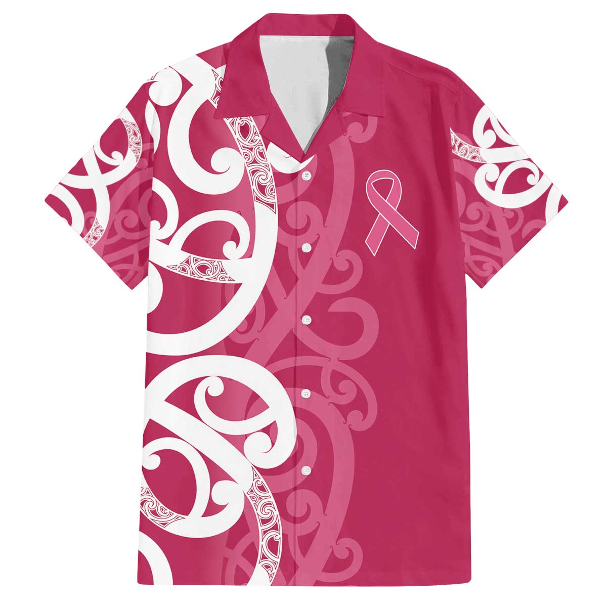 Breast Cancer Awareness Maori Family Matching Off The Shoulder Long Sleeve Dress and Hawaiian Shirt Koru Kowhaiwhai - Polynesian Pride