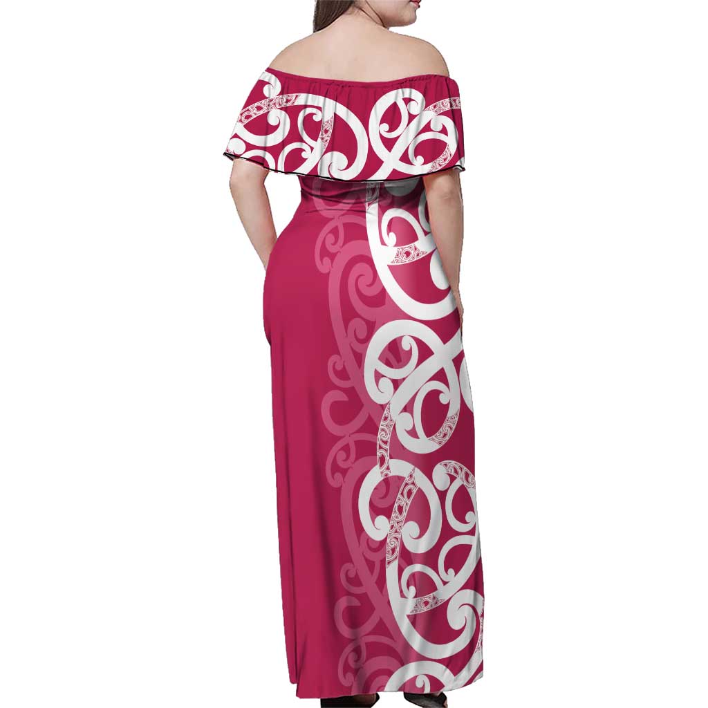 Breast Cancer Awareness Maori Family Matching Off Shoulder Maxi Dress and Hawaiian Shirt Koru Kowhaiwhai - Polynesian Pride