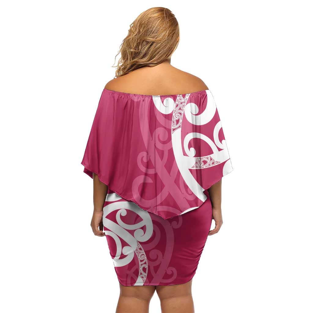 Breast Cancer Awareness Maori Family Matching Off Shoulder Short Dress and Hawaiian Shirt Koru Kowhaiwhai - Polynesian Pride
