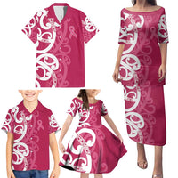Breast Cancer Awareness Maori Family Matching Puletasi and Hawaiian Shirt Koru Kowhaiwhai - Polynesian Pride