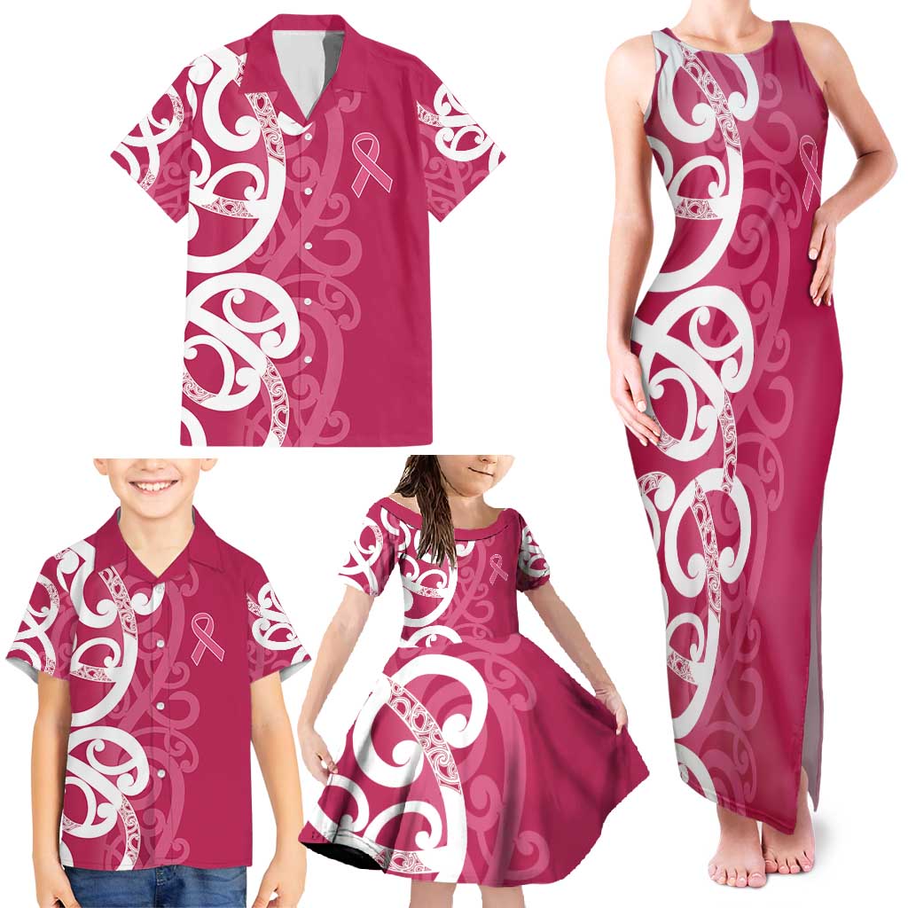 Breast Cancer Awareness Maori Family Matching Tank Maxi Dress and Hawaiian Shirt Koru Kowhaiwhai - Polynesian Pride