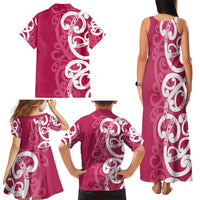 Breast Cancer Awareness Maori Family Matching Tank Maxi Dress and Hawaiian Shirt Koru Kowhaiwhai - Polynesian Pride