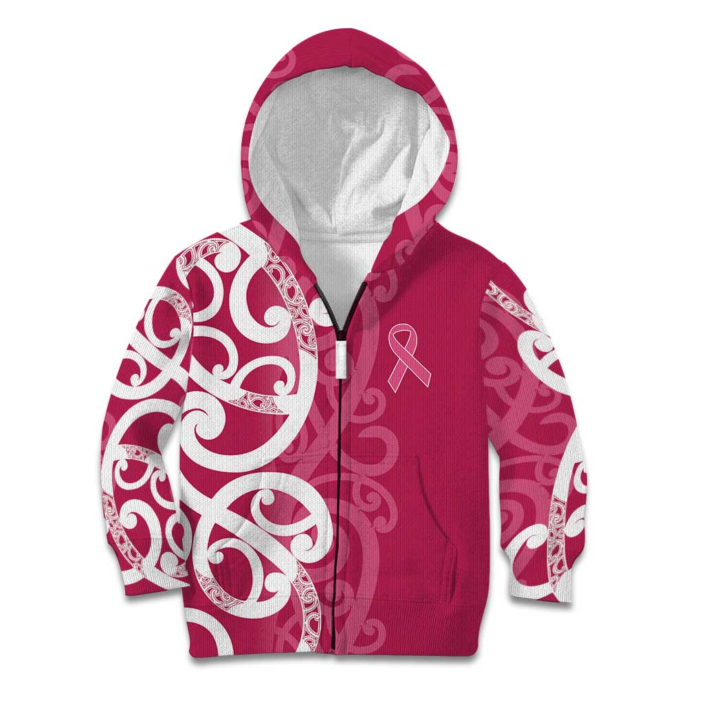 Breast Cancer Awareness Maori Kid Hoodie Koru Kowhaiwhai - Polynesian Pride