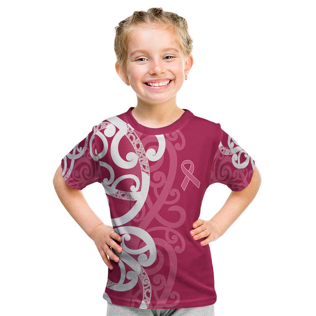 Breast Cancer Awareness Maori Kid T Shirt Koru Kowhaiwhai - Polynesian Pride