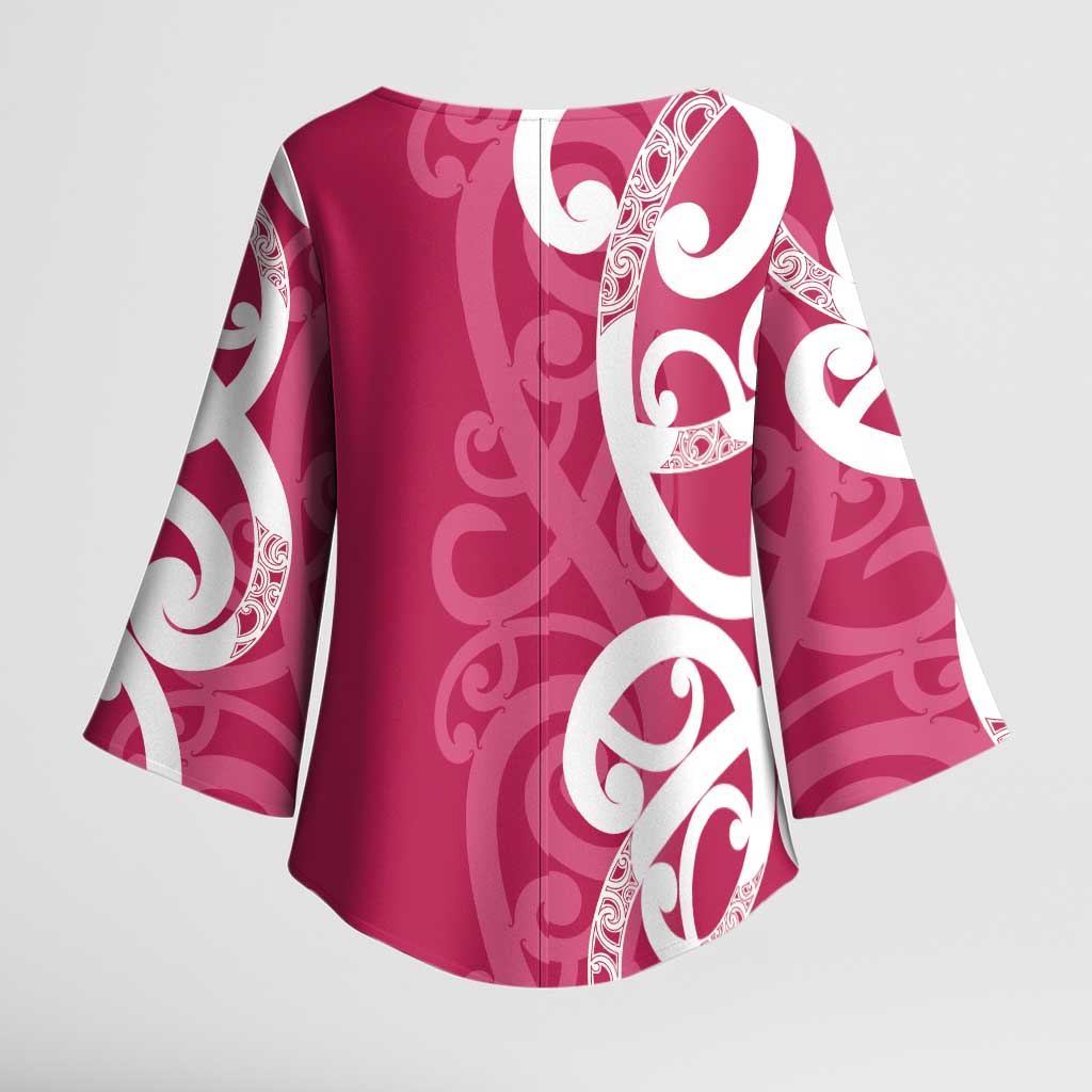 Breast Cancer Awareness Maori Kimono Sleeve Blouse Koru Kowhaiwhai - Polynesian Pride