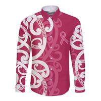 Breast Cancer Awareness Maori Long Sleeve Button Shirt Koru Kowhaiwhai - Polynesian Pride