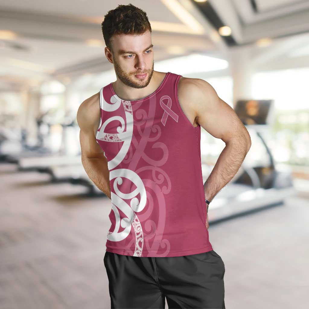 Breast Cancer Awareness Maori Men Tank Top Koru Kowhaiwhai - Polynesian Pride