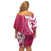 Breast Cancer Awareness Maori Off Shoulder Short Dress Koru Kowhaiwhai - Polynesian Pride
