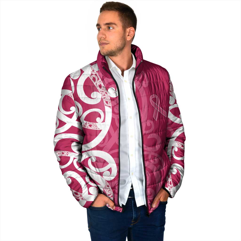 Breast Cancer Awareness Maori Padded Jacket Koru Kowhaiwhai - Polynesian Pride