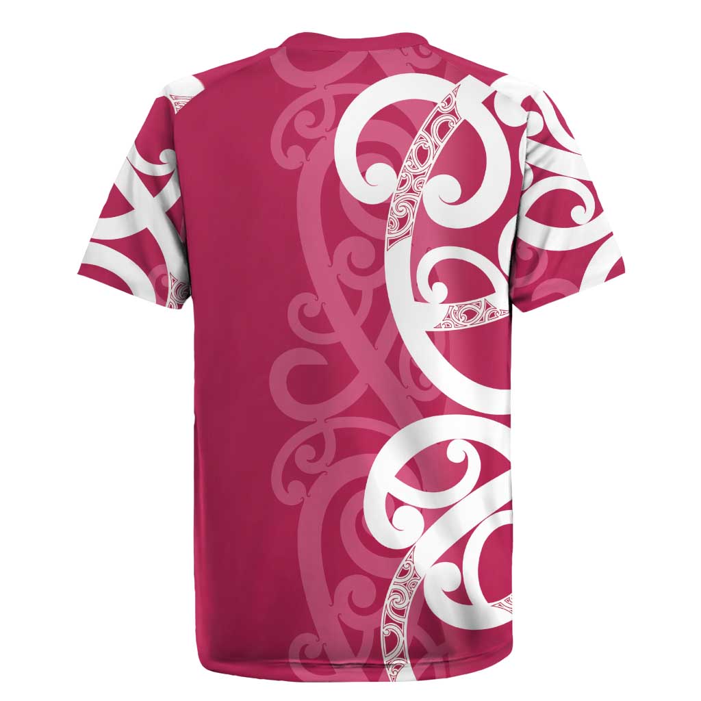 Breast Cancer Awareness Maori Rugby Jersey Koru Kowhaiwhai - Polynesian Pride