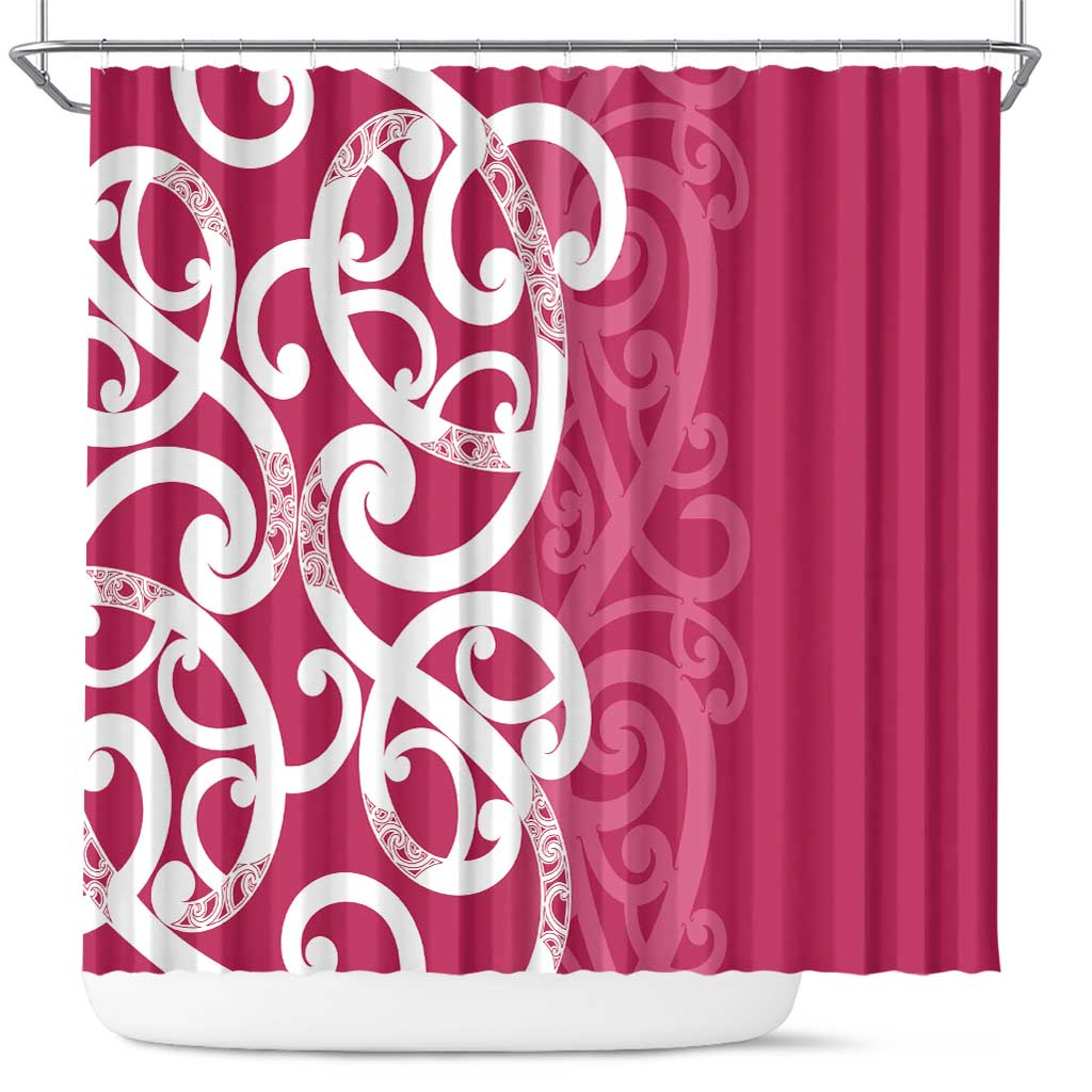 Breast Cancer Awareness Maori Shower Curtain Koru Kowhaiwhai - Polynesian Pride