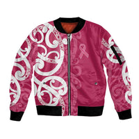 Breast Cancer Awareness Maori Sleeve Zip Bomber Jacket Koru Kowhaiwhai - Polynesian Pride