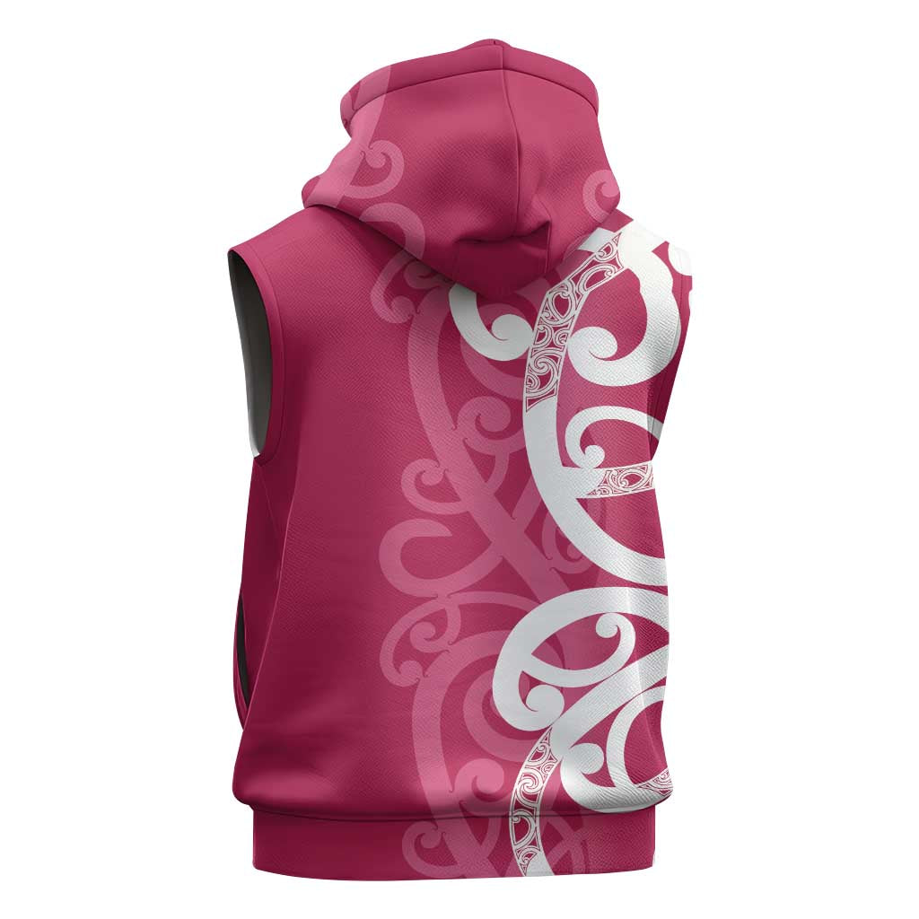 Breast Cancer Awareness Maori Sleeveless Hoodie Koru Kowhaiwhai - Polynesian Pride