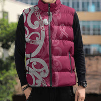 Breast Cancer Awareness Maori Sleeveless Puffer Jacket Koru Kowhaiwhai - Polynesian Pride