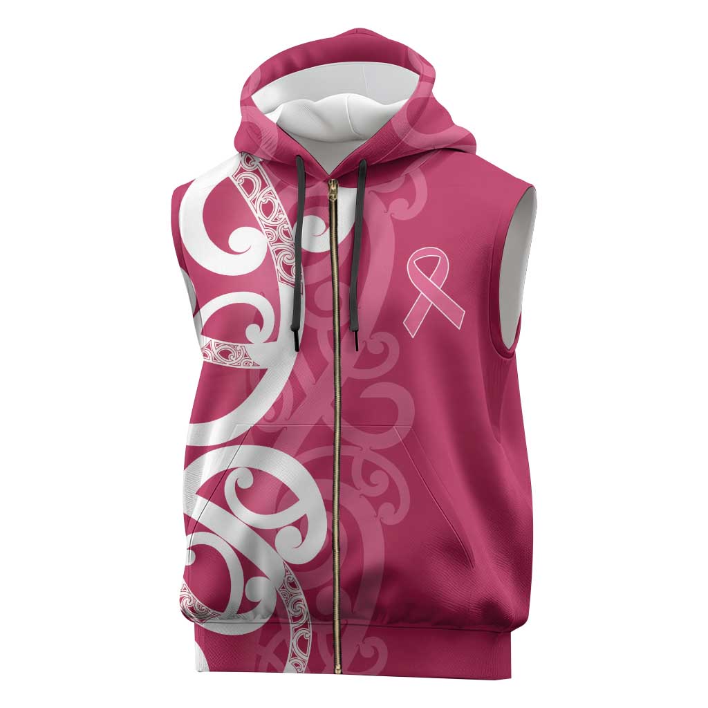Breast Cancer Awareness Maori Sleeveless Zip Hoodie Koru Kowhaiwhai - Polynesian Pride
