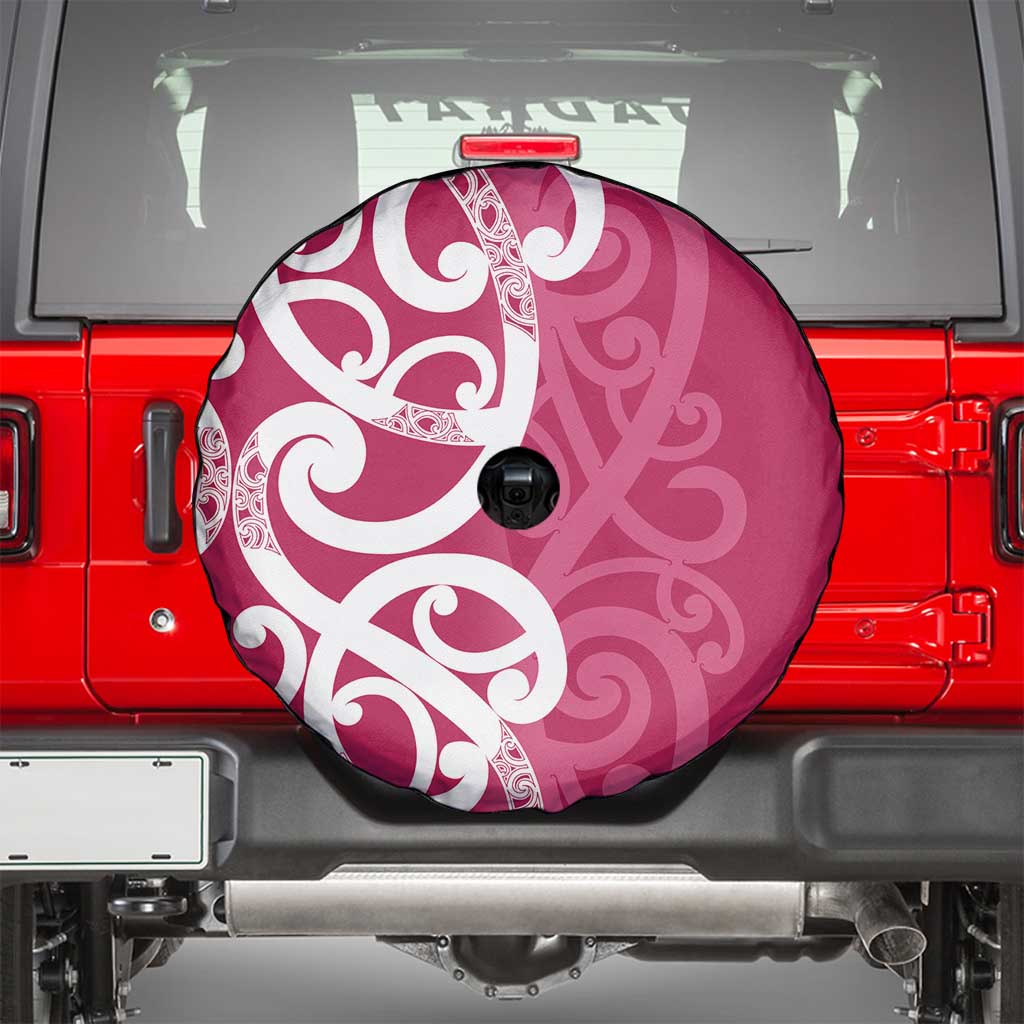 Breast Cancer Awareness Maori Spare Tire Cover Koru Kowhaiwhai - Polynesian Pride