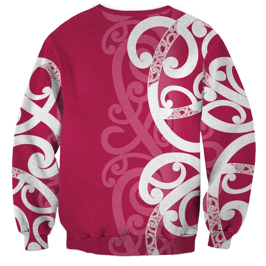 Breast Cancer Awareness Maori Sweatshirt Koru Kowhaiwhai - Polynesian Pride