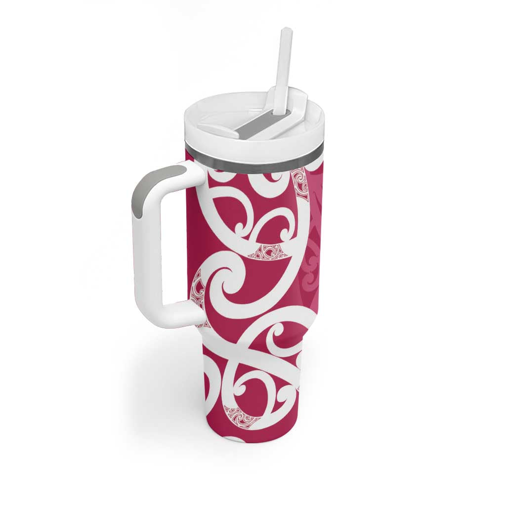 Breast Cancer Awareness Maori Tumbler With Handle Koru Kowhaiwhai - Polynesian Pride