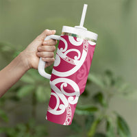 Breast Cancer Awareness Maori Tumbler With Handle Koru Kowhaiwhai - Polynesian Pride