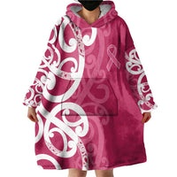 Breast Cancer Awareness Maori Wearable Blanket Hoodie Koru Kowhaiwhai - Polynesian Pride