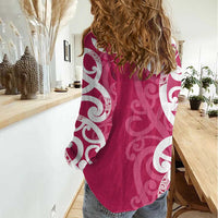 Breast Cancer Awareness Maori Women Casual Shirt Koru Kowhaiwhai - Polynesian Pride