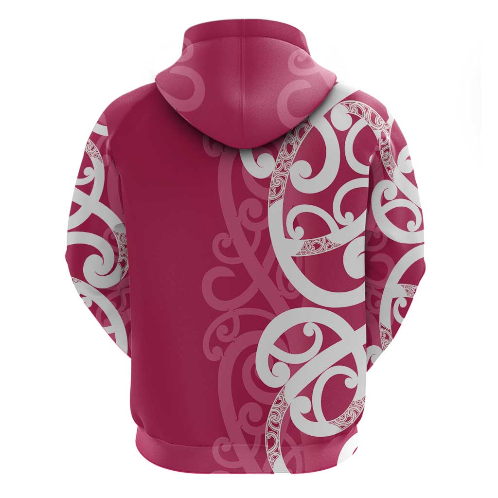 Breast Cancer Awareness Maori Zip Hoodie Koru Kowhaiwhai - Polynesian Pride