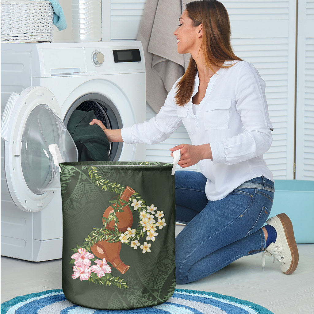Aloha Hawaii Ipu Gourd Mix Maile Lei Laundry Basket Sage Green LT7 - Polynesian Pride