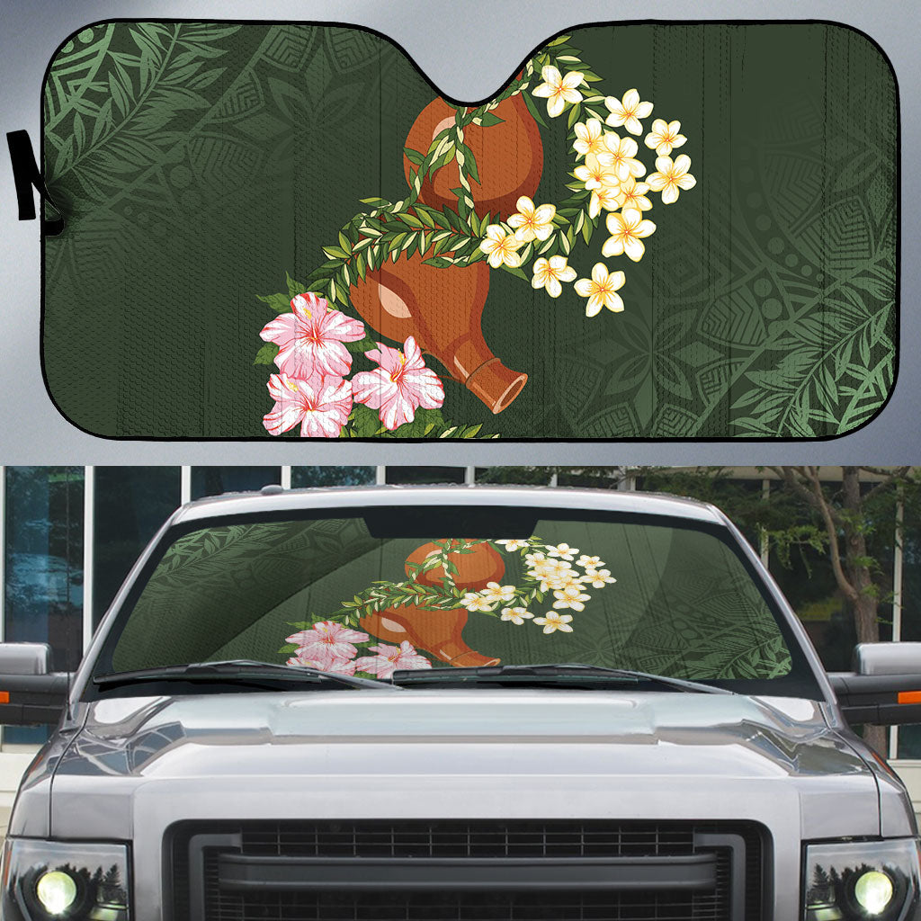 Aloha Hawaii Ipu Gourd Mix Maile Lei Auto Sun Shade Sage Green LT7 Sage Green - Polynesian Pride