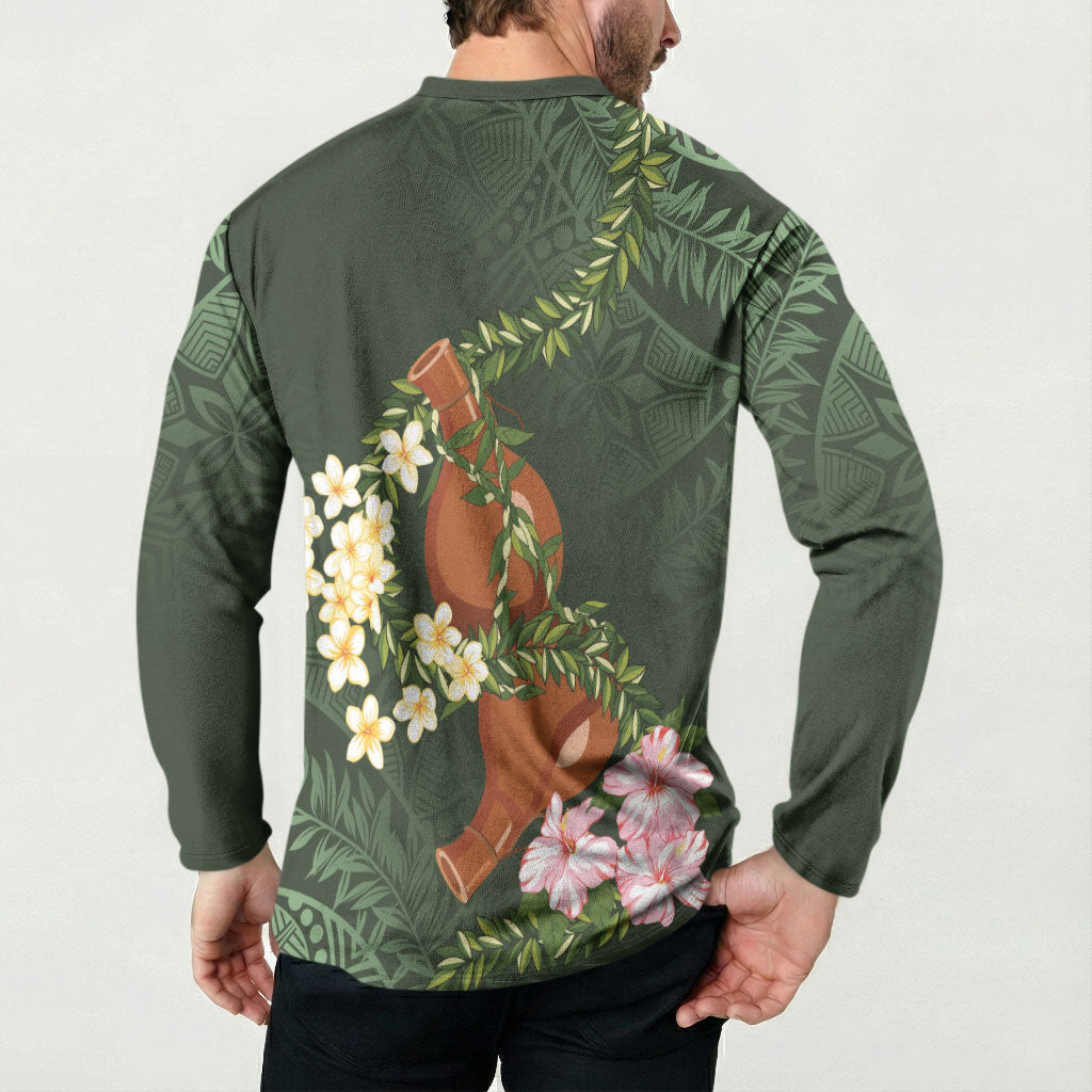 Aloha Hawaii Ipu Gourd Mix Maile Lei Button Sweatshirt Sage Green LT7 - Polynesian Pride
