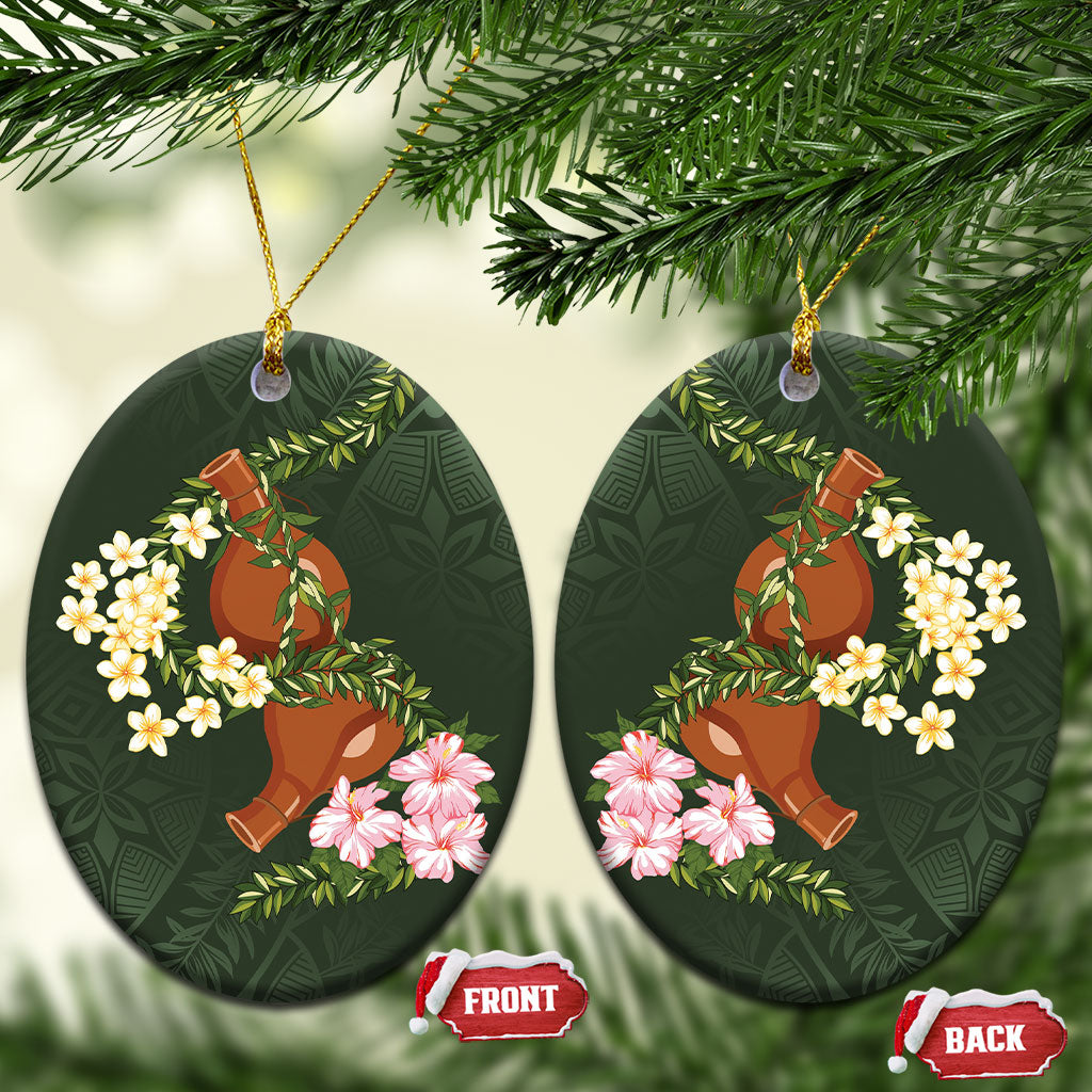 Aloha Hawaii Ipu Gourd Mix Maile Lei Ceramic Ornament Sage Green LT7 Oval Sage Green - Polynesian Pride