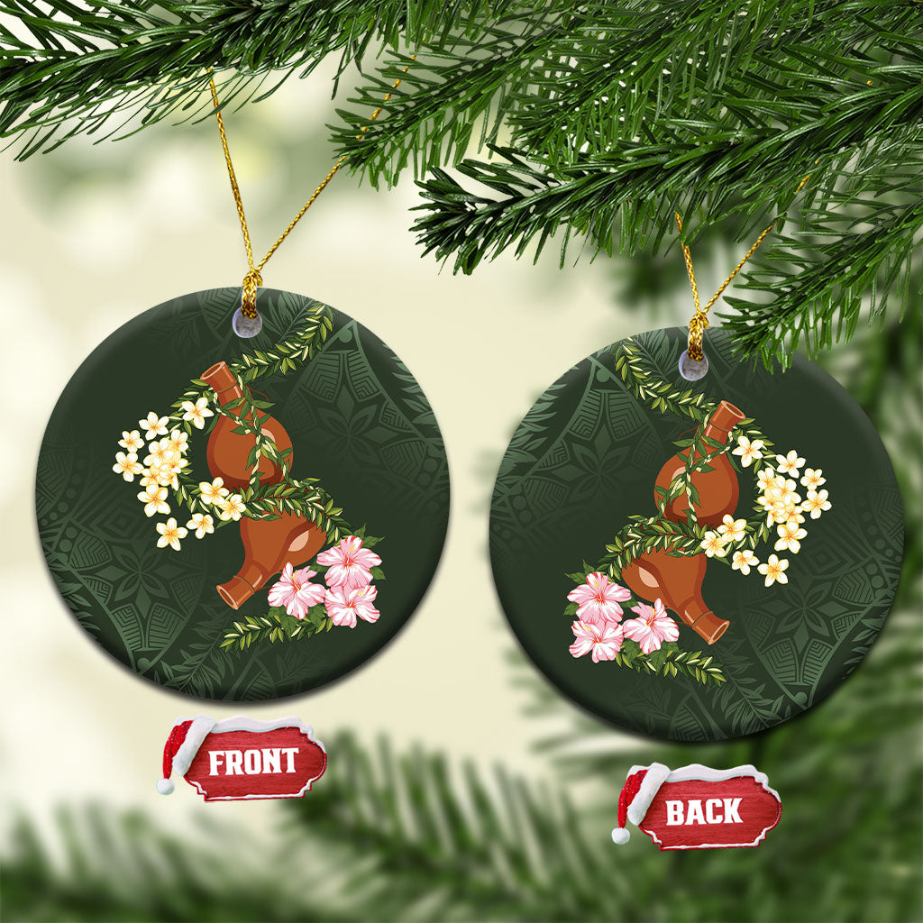 Aloha Hawaii Ipu Gourd Mix Maile Lei Ceramic Ornament Sage Green LT7 Circle Sage Green - Polynesian Pride